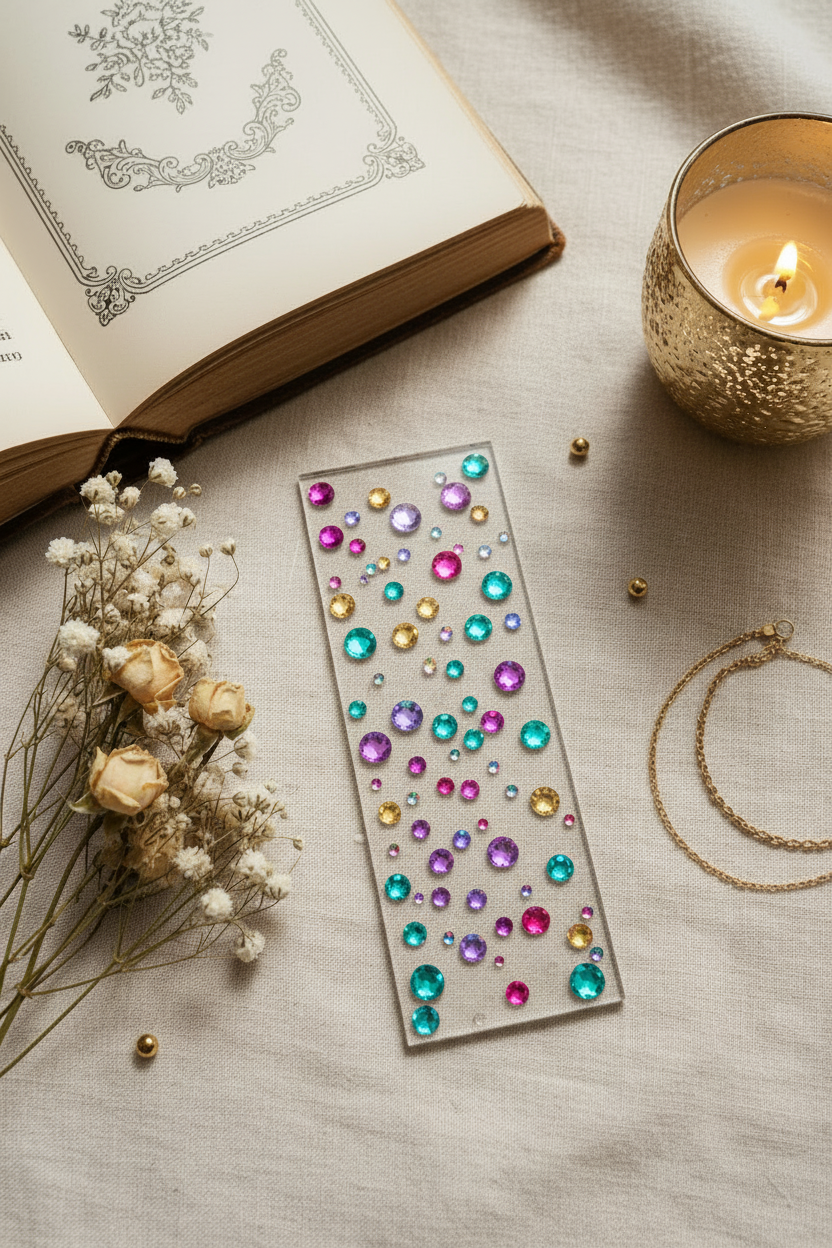 Bookish Acrylic Bookmark with Colorful Rhinestones